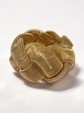Gold Textured Knot Stretch Bracelet Chunky Statement Luxe Boutique Style